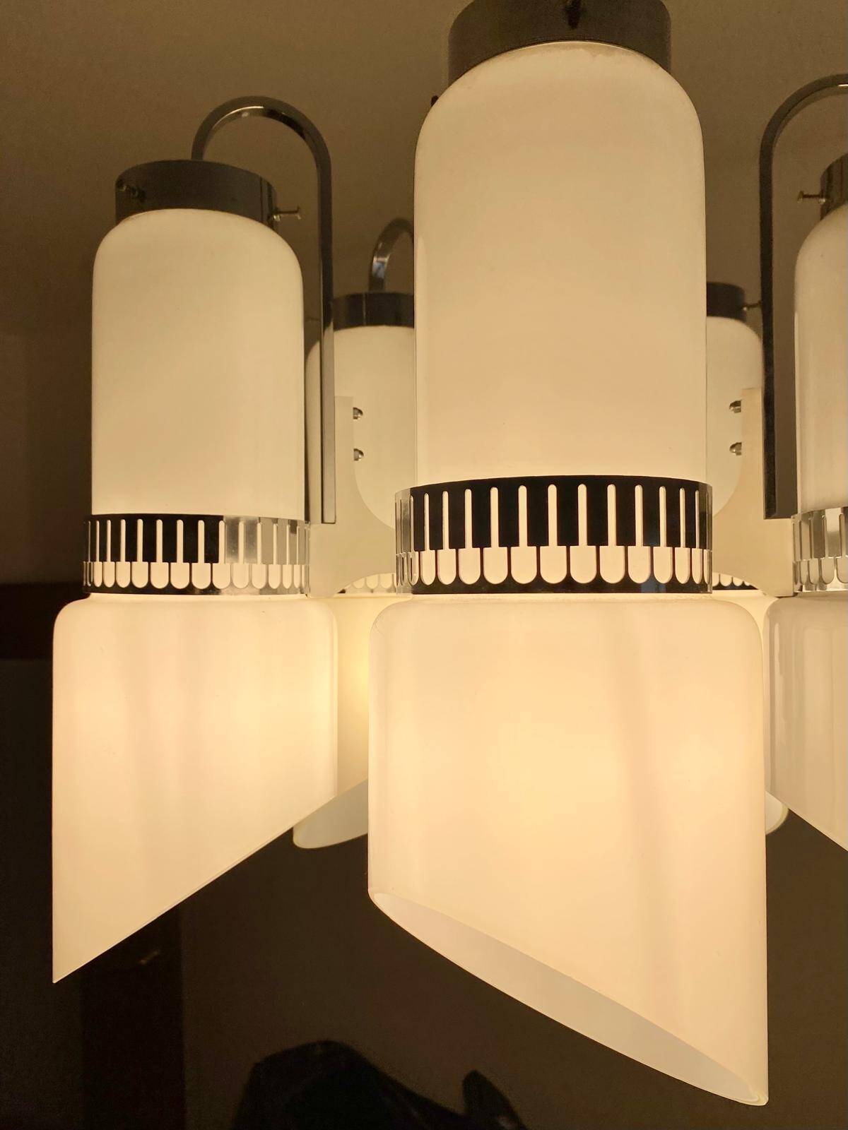 Modernist Murano Glass and Steel Space Age Chandelier, Italy 1960s