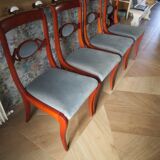 Rare - Set of 4 Louis Philippe/restoration style chairs with medallion - Blue / cherry color