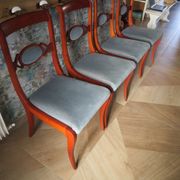 Rare - Set of 4 Louis Philippe/restoration style chairs with medallion - Colour blue / cherry wood