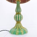Murano turquoise lamp and pink silk lampshade 1940