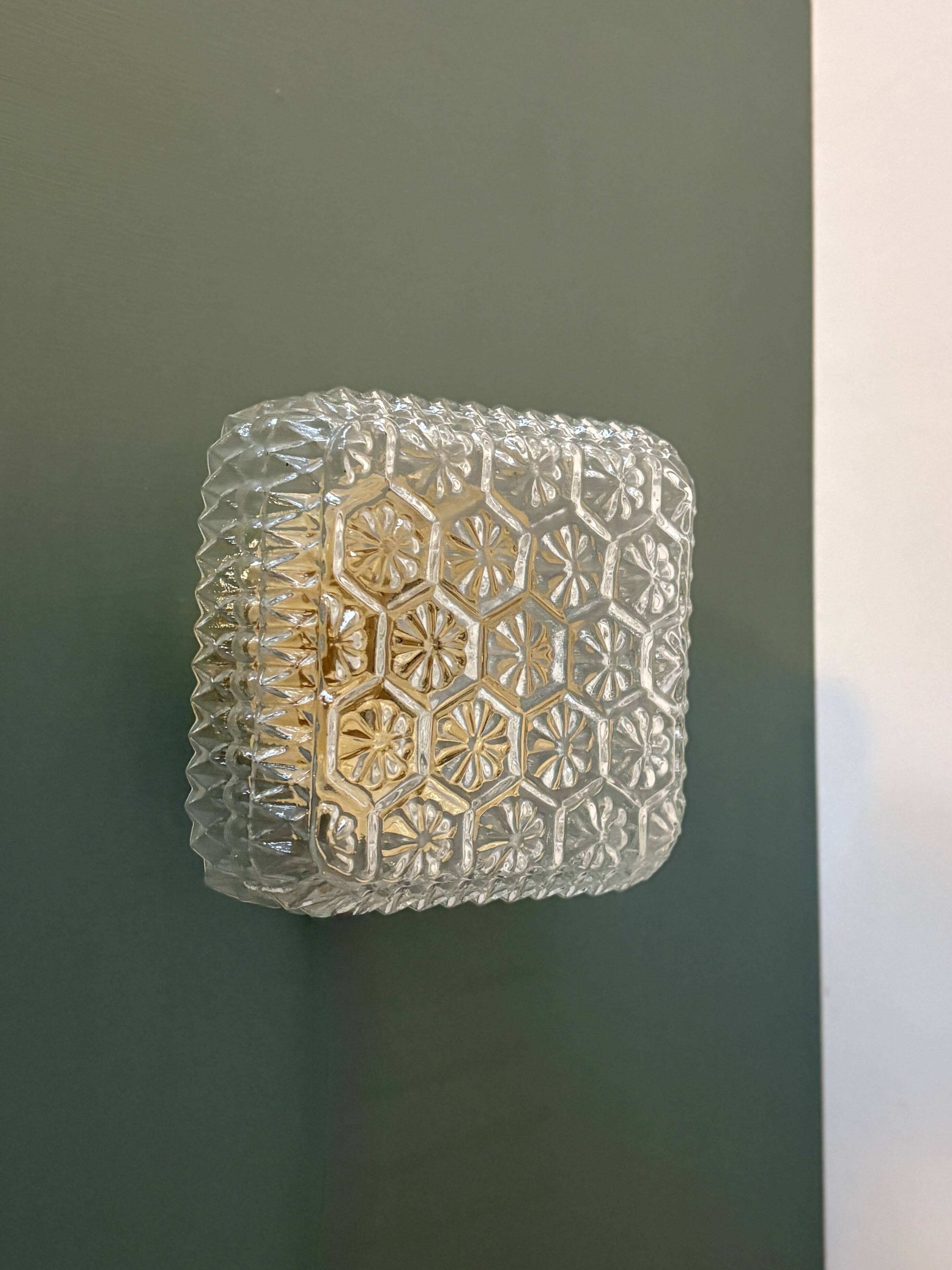 Vintage square globe wall or ceiling light in moulded glass