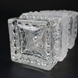 Vintage glass vase, block vase, textured surface, relief decoration