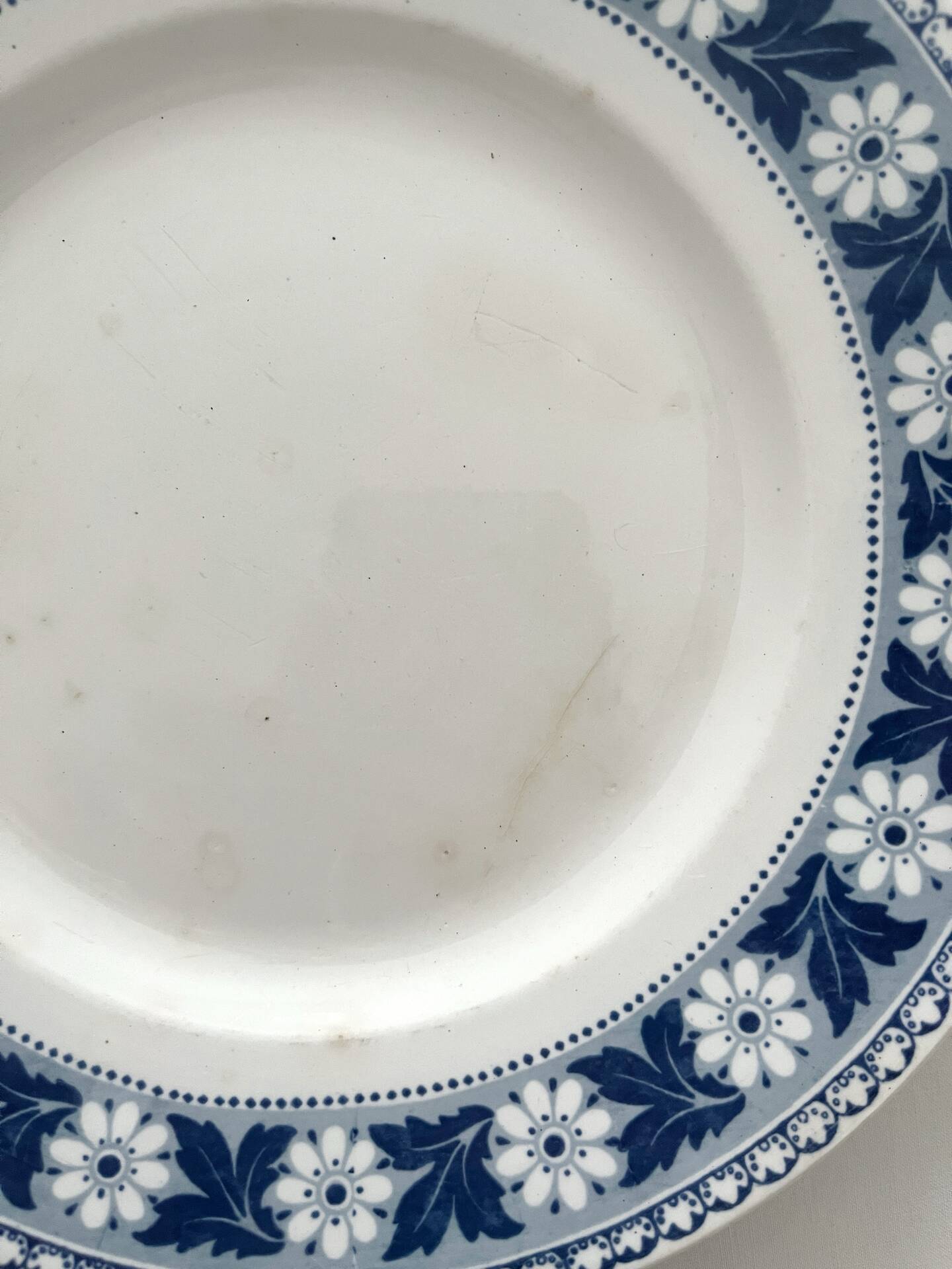 6 antique dessert plates, ironstone "Nancy" Sarreguemines