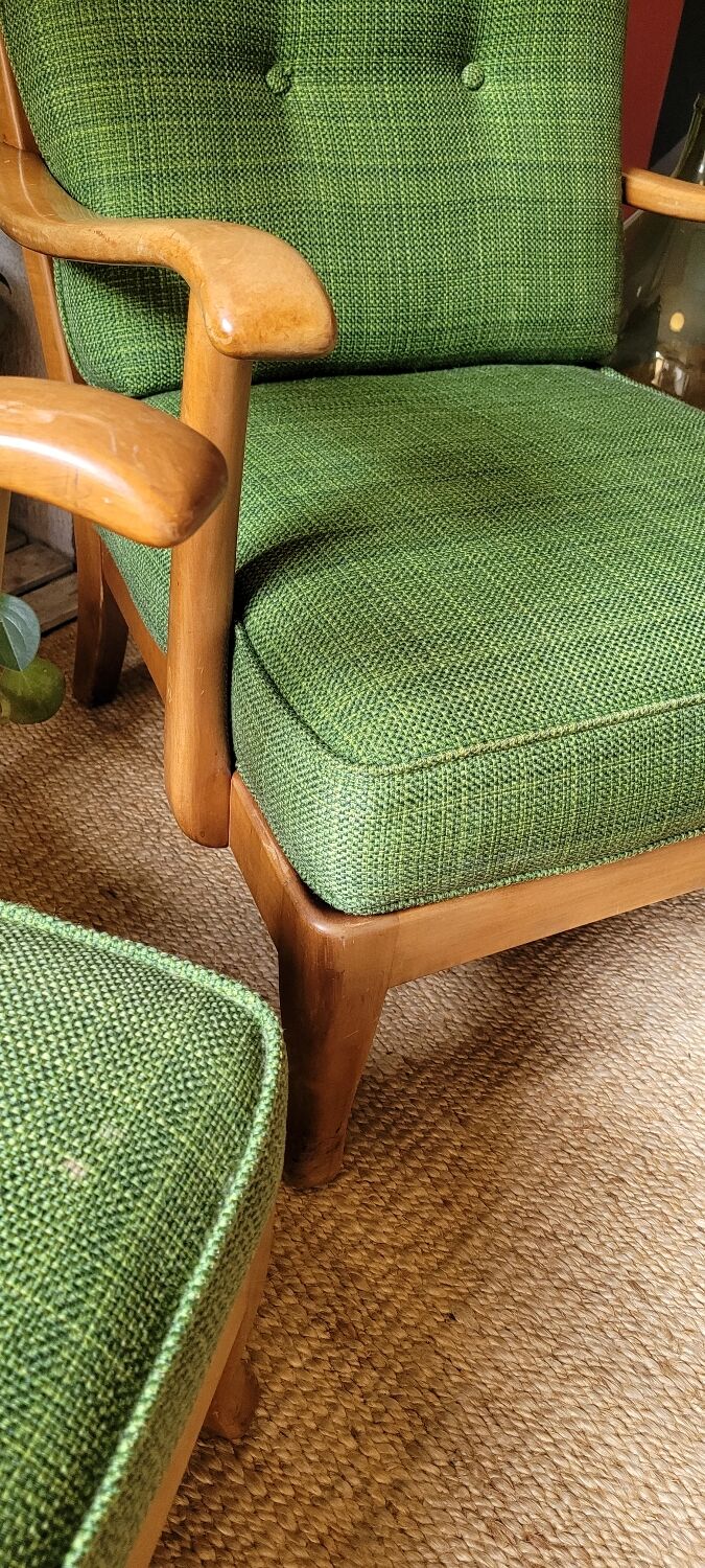 Pair of vintage armchair green fabrics