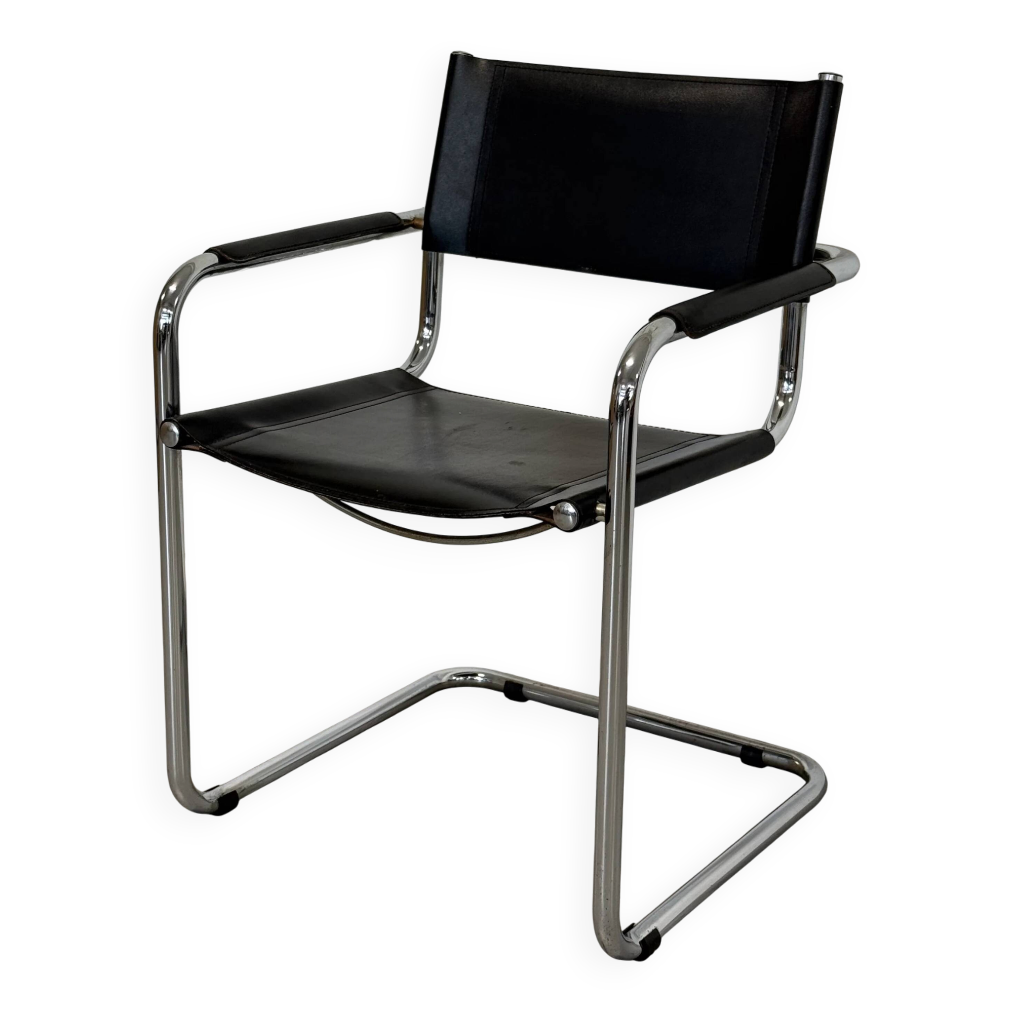 Bauhaus cantilever chair – black leather & chrome (unsigned)
