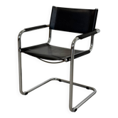 Fauteuil cantilever style Bauhaus – cuir noir & chrome (non signé)