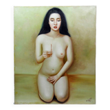 Large vintage oil painting on canvas nude by Miro