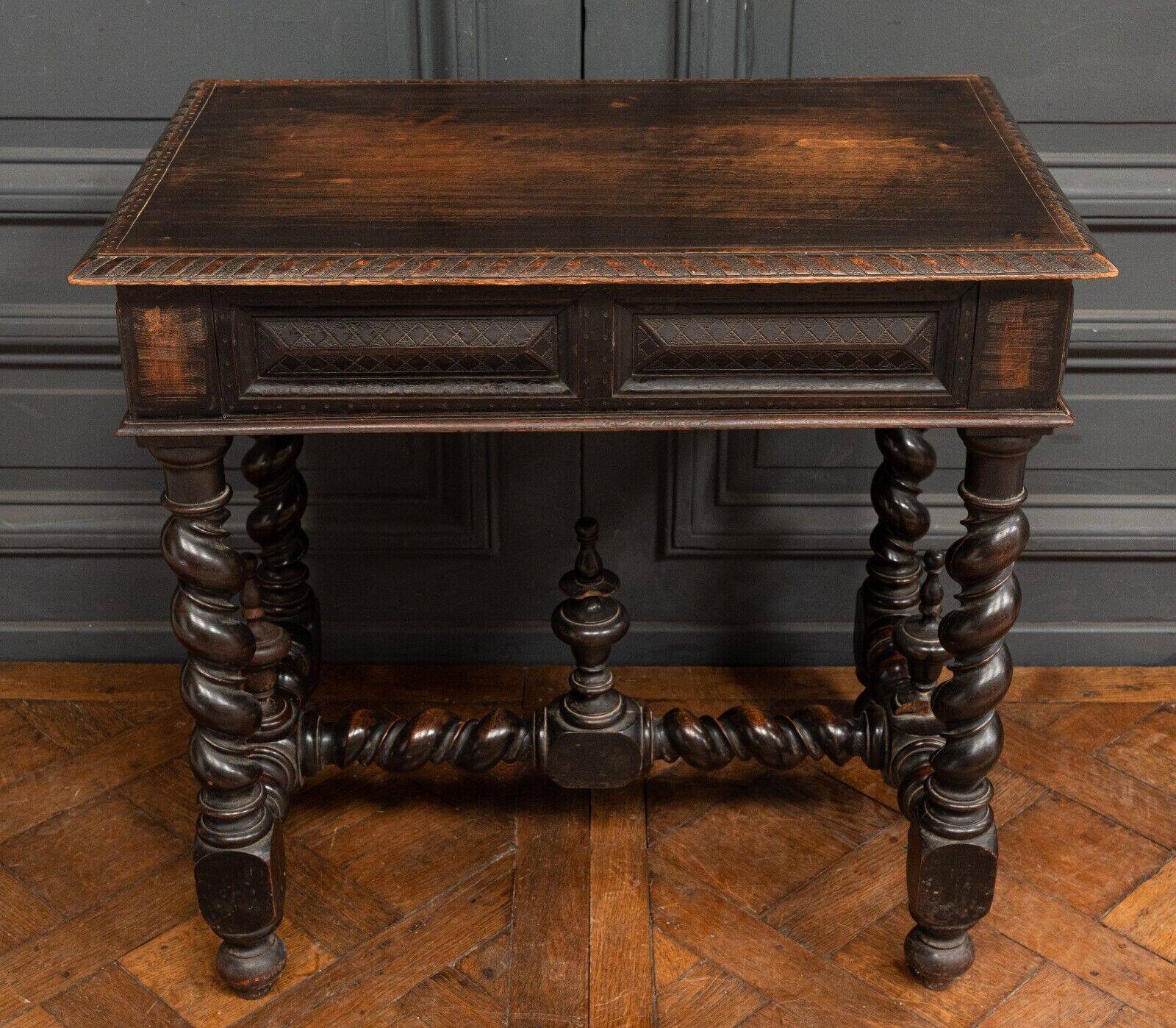 Louis XIII style blackened walnut desk, late 19th century, turned legs, one drawer