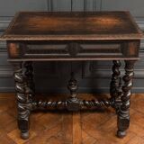 Louis XIII style blackened walnut desk, late 19th century, turned legs, one drawer