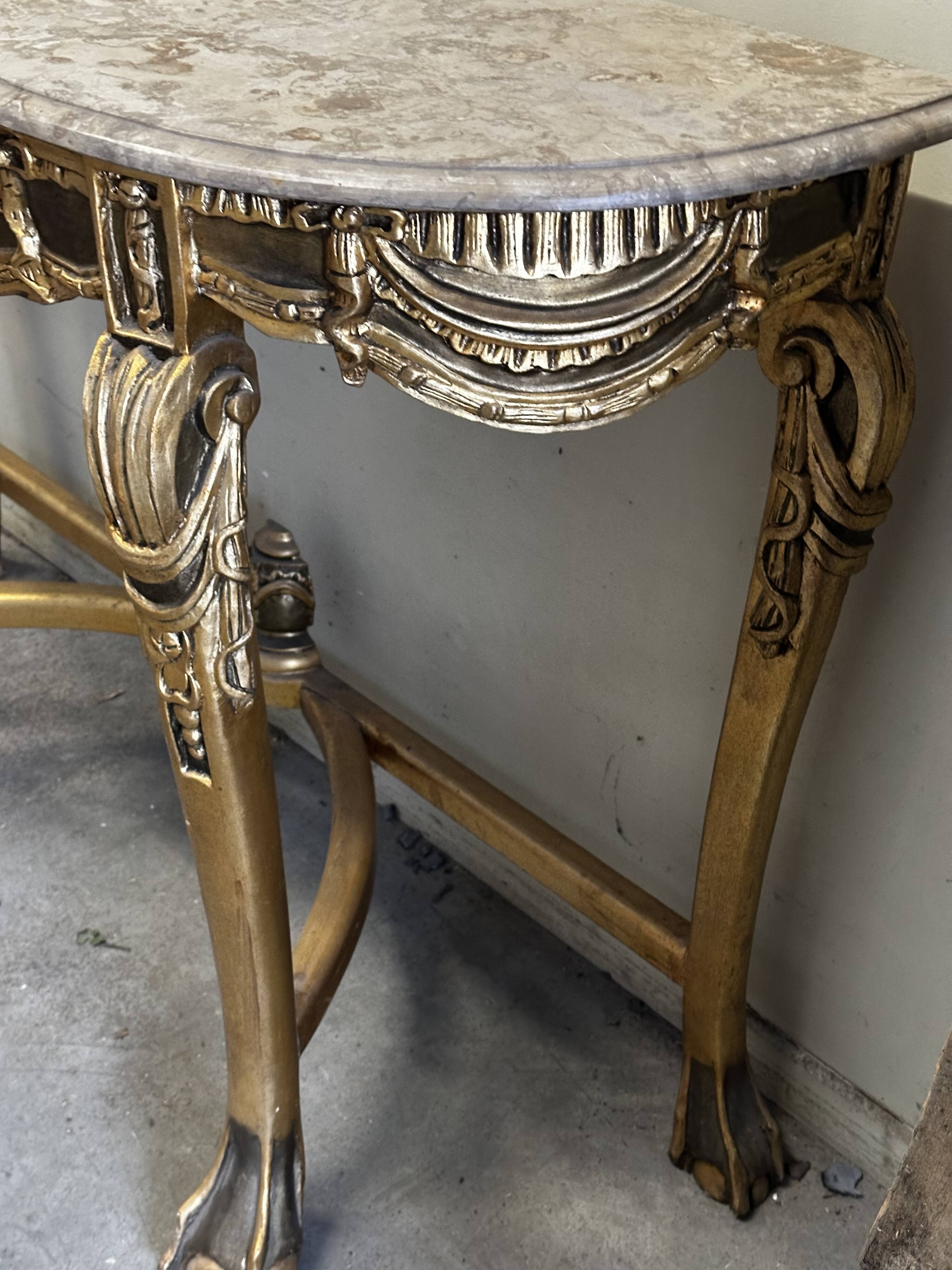 Hollywood Regency Console - Gilded Wood and Marble