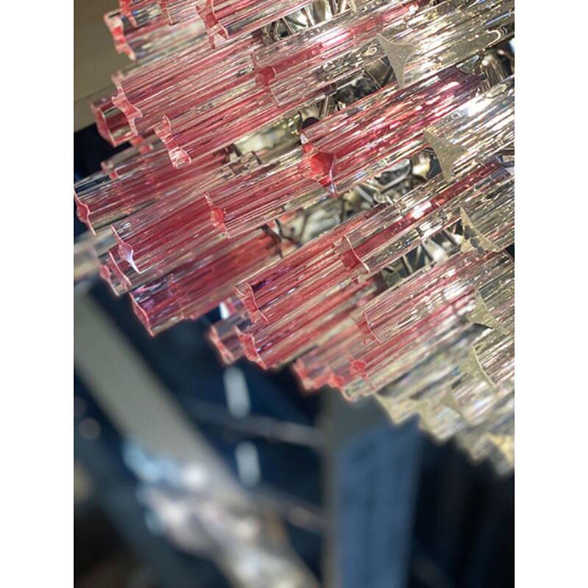 Vintage Clear and Pink “Triedro” and Quadriedro Murano Glass Chandelier