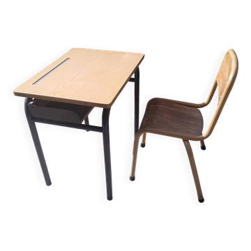 Vintage 1970s school desk with chair and locker Metalwood