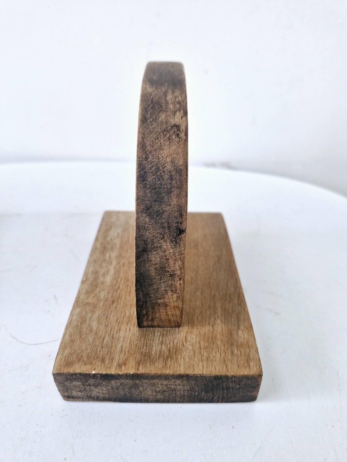 Old wooden bookends with pyrography flower decoration signed 1940s Art Deco