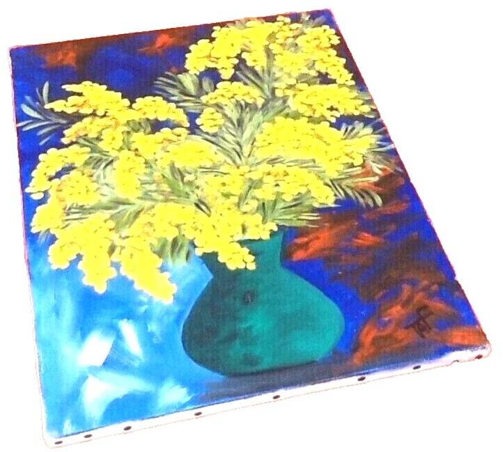 Oil painting on canvas "Bouquet of mimosa" Signed TAF (Gustave Wallet)