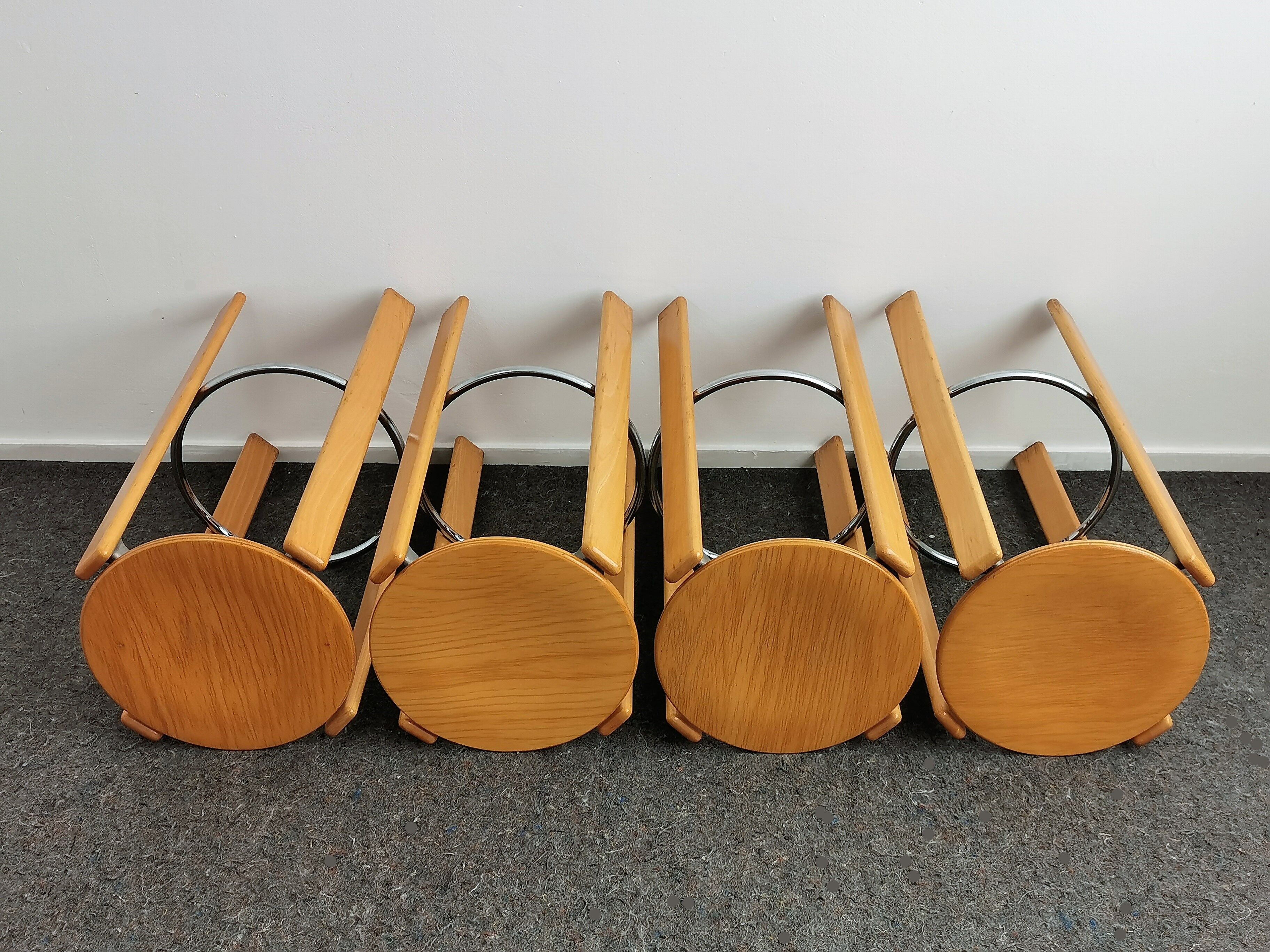 Set beech bar stools by Bruno Rey for Kusch + Co 1970's