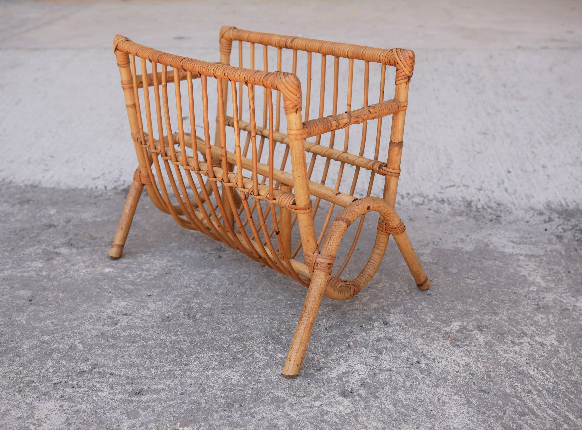 Vintage rattan magazine rack