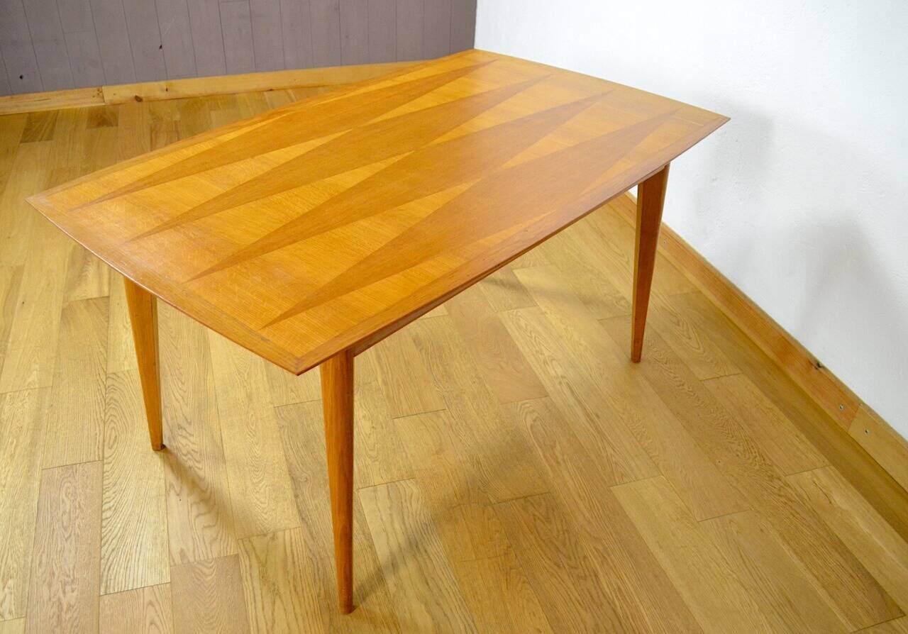 Vintage 1960s light oak table & compass legs