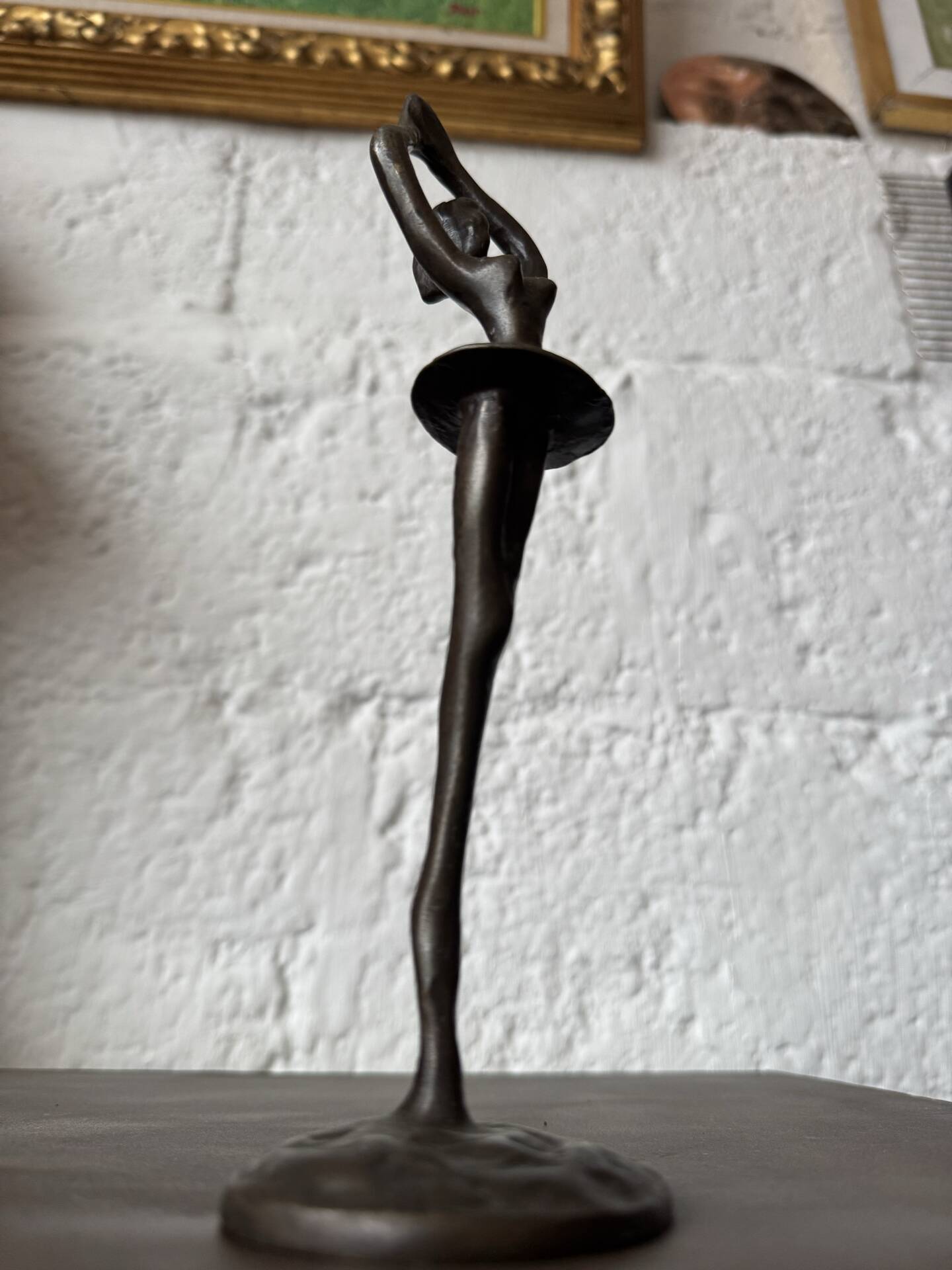 Small bronze dancer in 1980s modernist style.