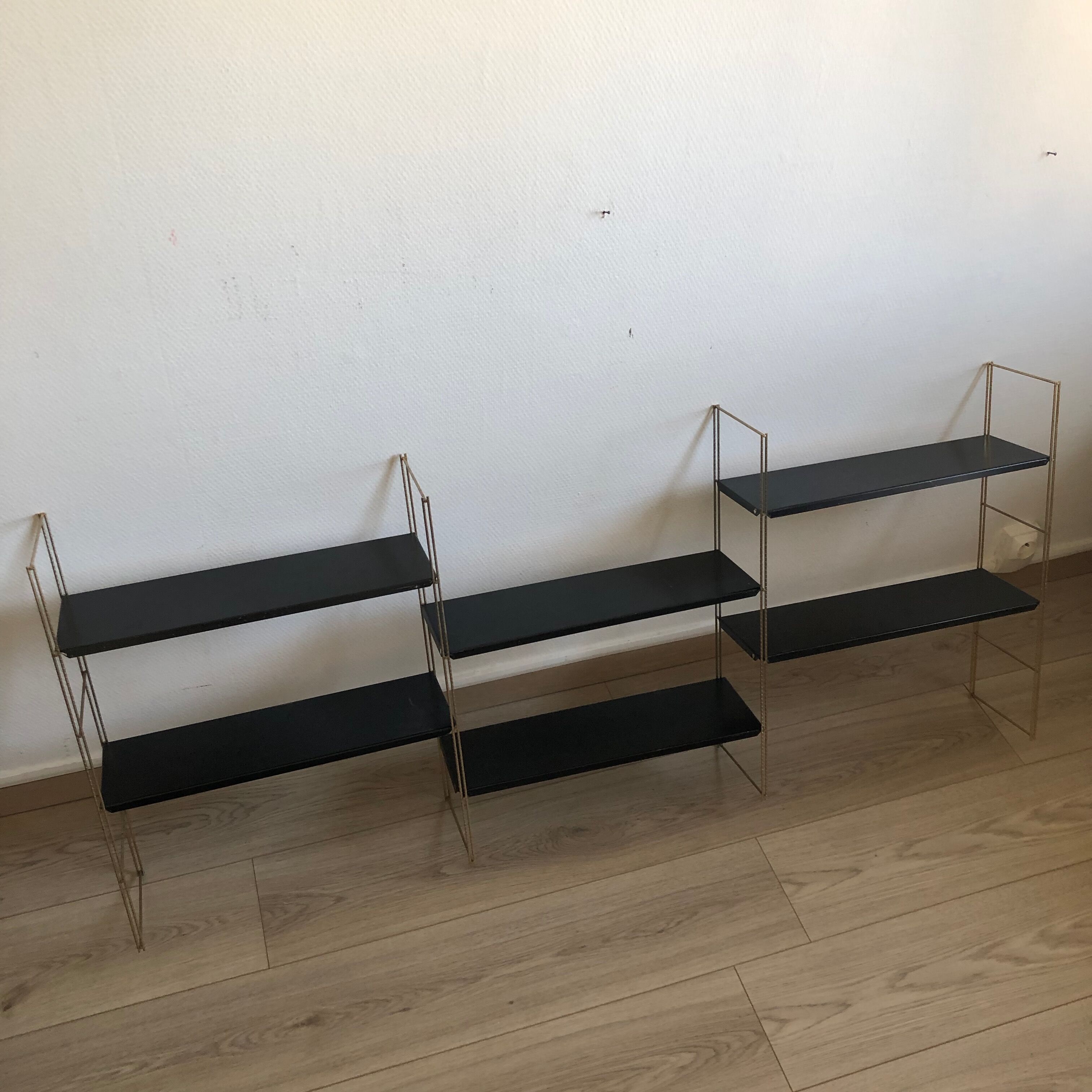 Vintage gold black string shelf 1960 144x60cm