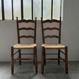 5 oak and straw chairs