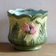 Antique Ceramic Cache Pot with Poppies, Art Nouveau Planter