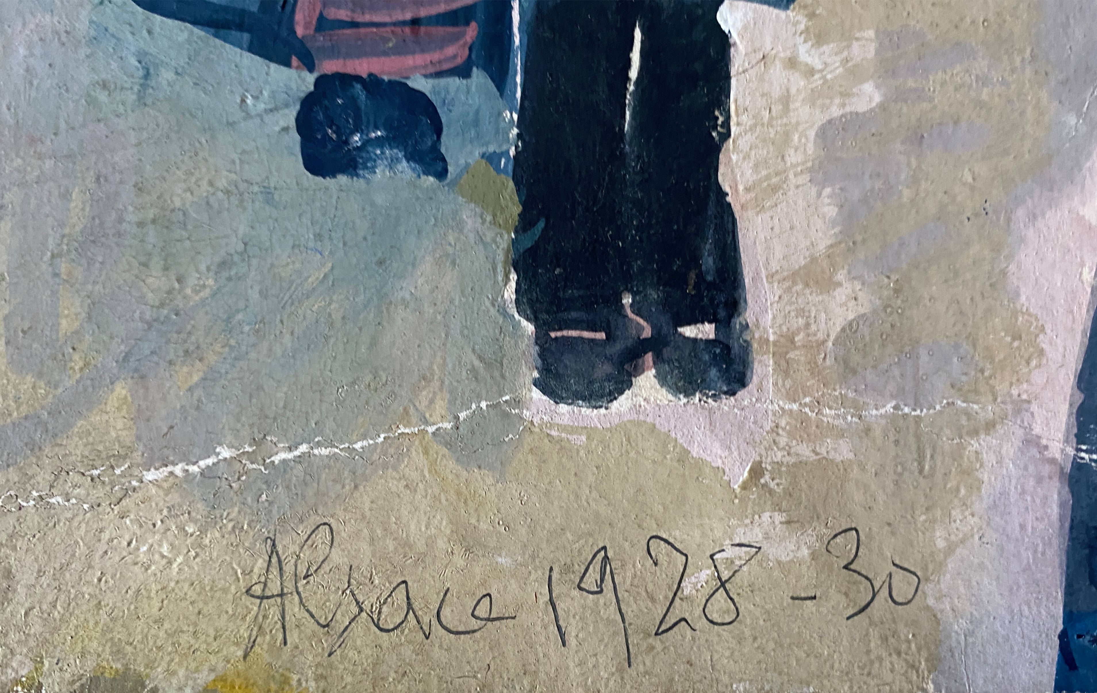 Painting "Fête alsacienne" original gouache 1928 coll. J.F. Devalliere