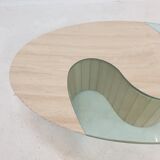 Italian travertine and glass coffee table, 1980's