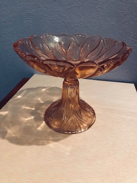 Coupe à fruits en verre rose transparent verrerie val Saint Lambert Belgique