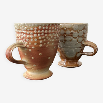 Lot de 2 tasses artisanales en terre émaillé