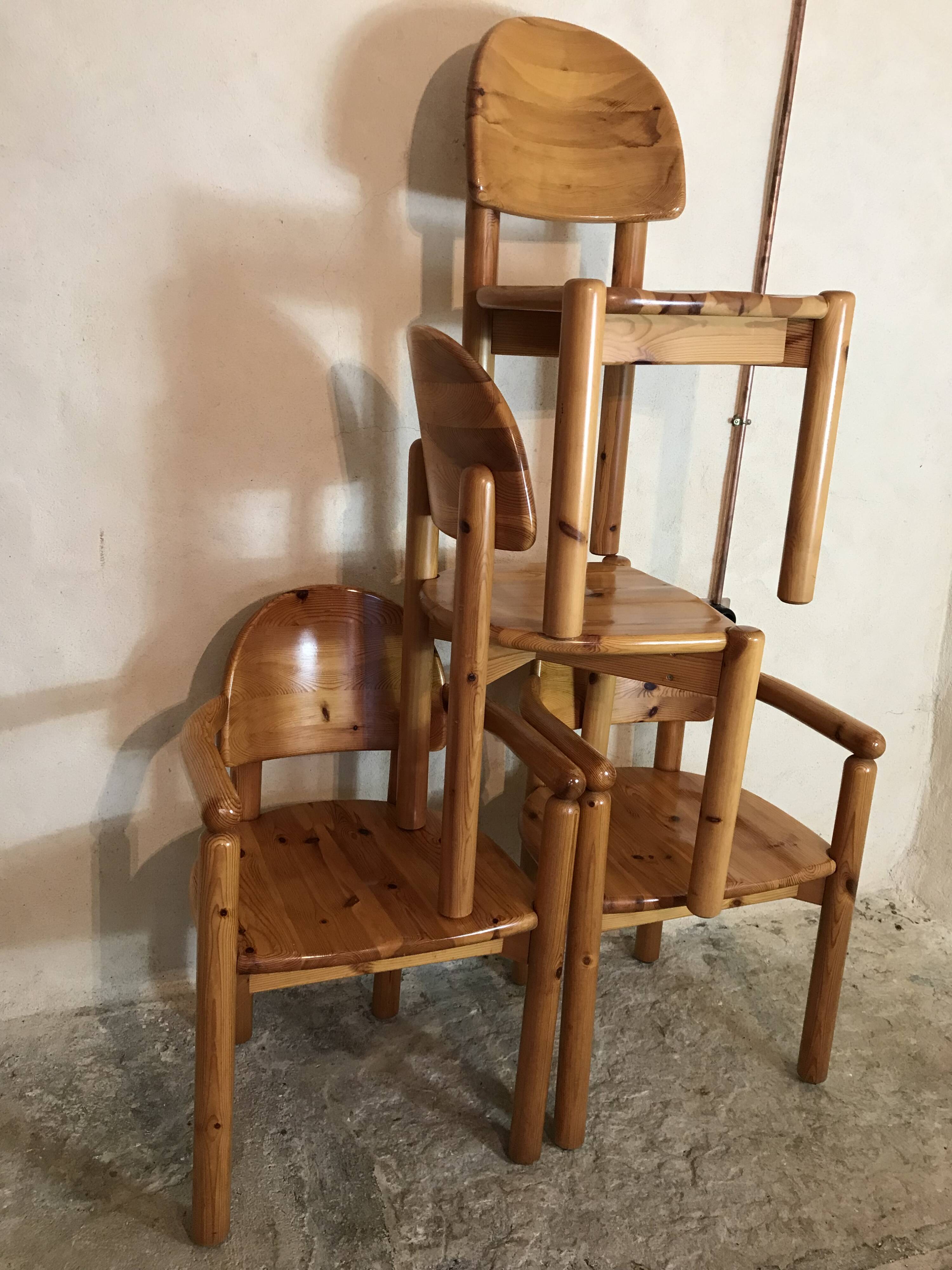 Set of 4 solid pine seats by Rainer Daumiller