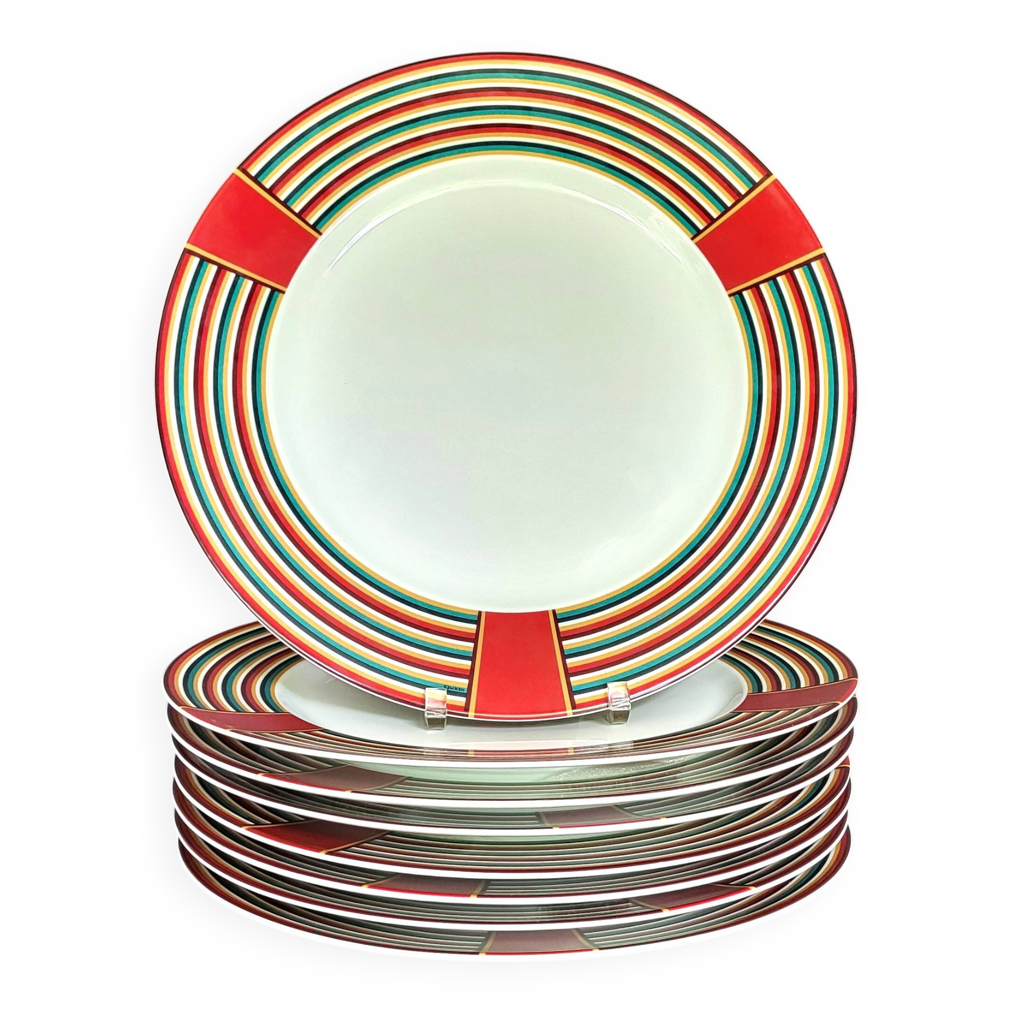 Hermes paris collection attelage porcelaine 8 assiettes plates