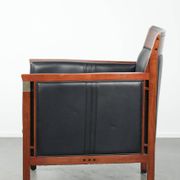 Black leather and wooden Art Deco design armchair