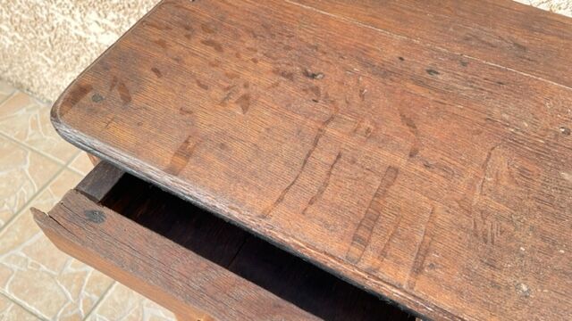 Solid oak bedside table and vintage compass legs