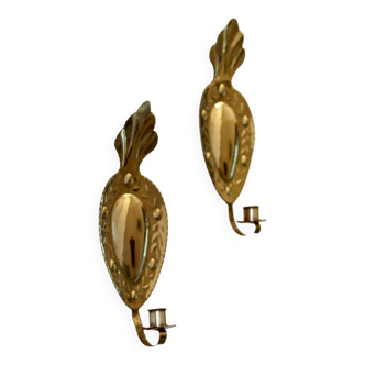 Pair Of Early Century Swedish Brass Sconces by Nils Flyberg