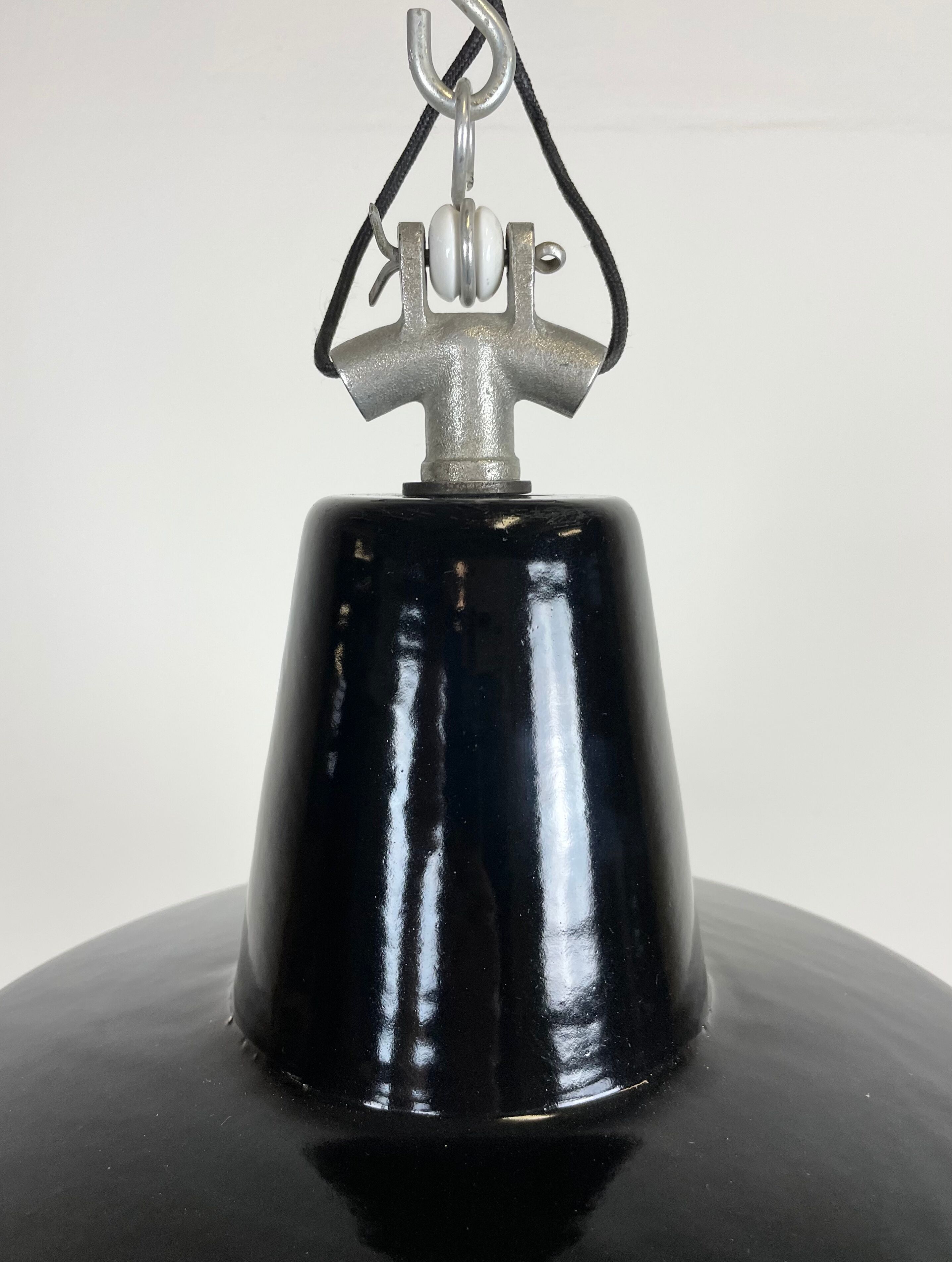 Black Enamel Industrial Factory Pendant Lamp, 1950s