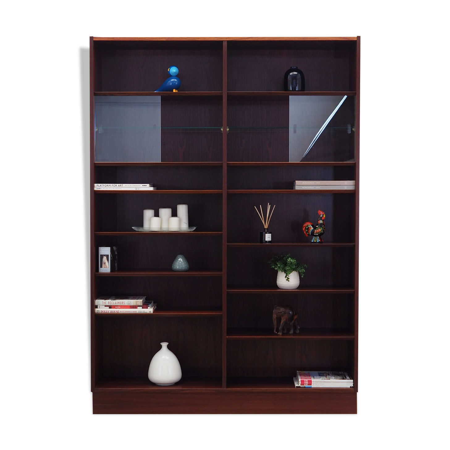 Bibliothèque en acajou, design danois, années 1970, production : Hundevad