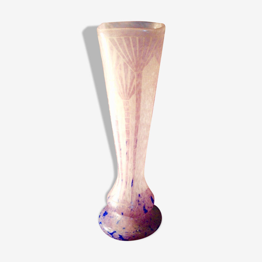 Vase 48 cm décor de papyrus le verre français - charder - schneider |  Selency