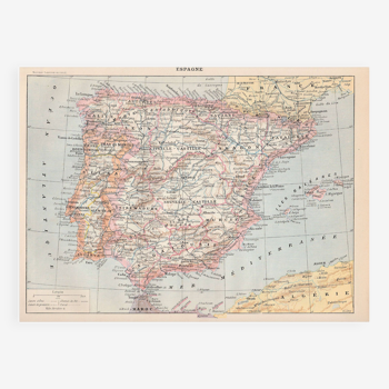 Planche ancienne carte Espagne 1897