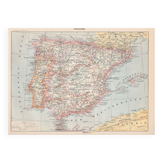 Planche ancienne carte Espagne 1897