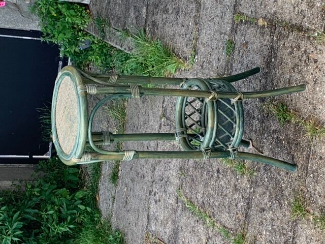 Guéridon harness carries plant in rattan and green bamboo vintage 1970