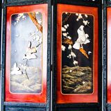 Early 20th century 4 panel room divider folding screen with 3d birds