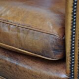 Set of 2 sheepskin leather club chairs
