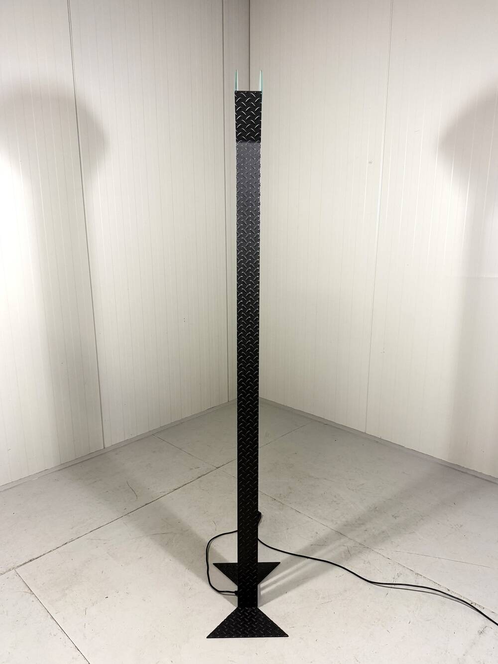 Italian steel tear plate and glass floor lamp 1980’s.