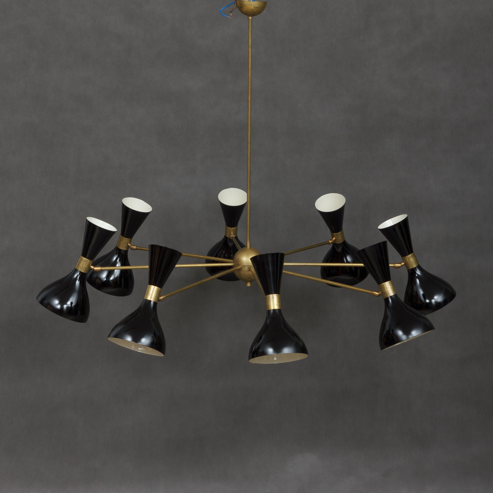 Italian chandelier with black diabolo shades