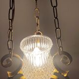 Ceiling lamp wrought iron and glass Spain, 1970s