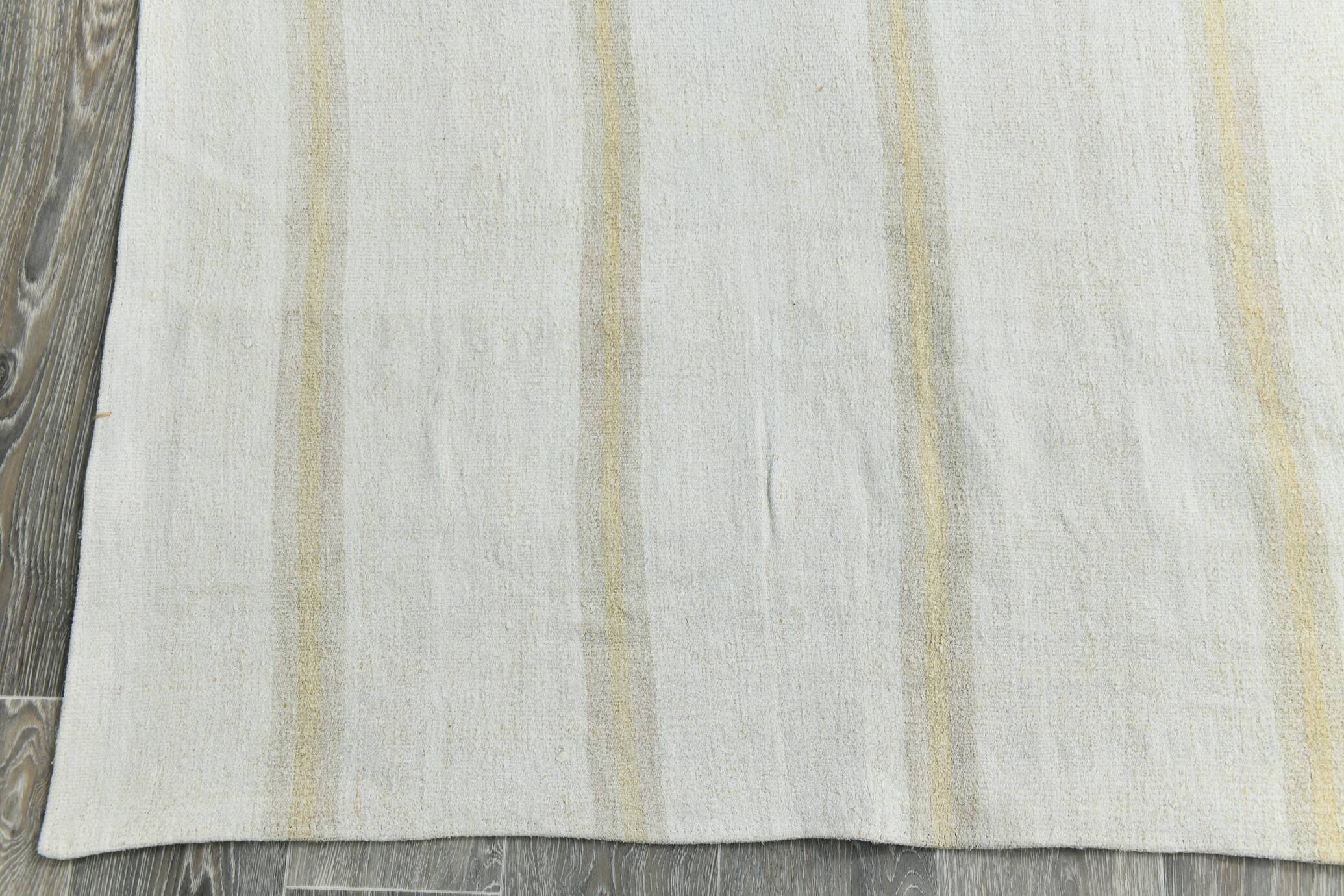 9x12 White & Cream Modern Striped Kilim Rug, 268c358Cm
