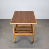 Restored Danish teak rolling table with shelf, 1960s