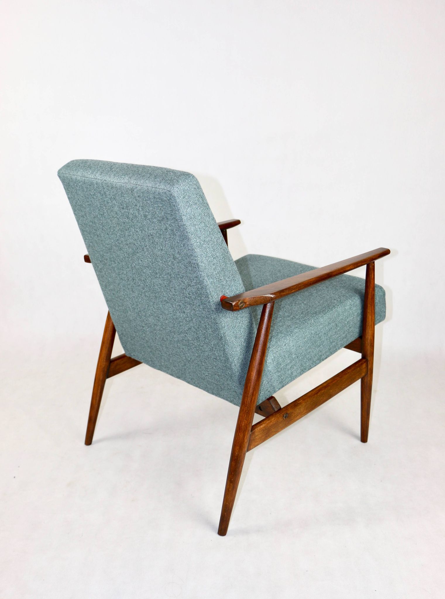 Armchair 'Lis', 1970s turquoise tweed design by Henryk Lis - brown beech wood