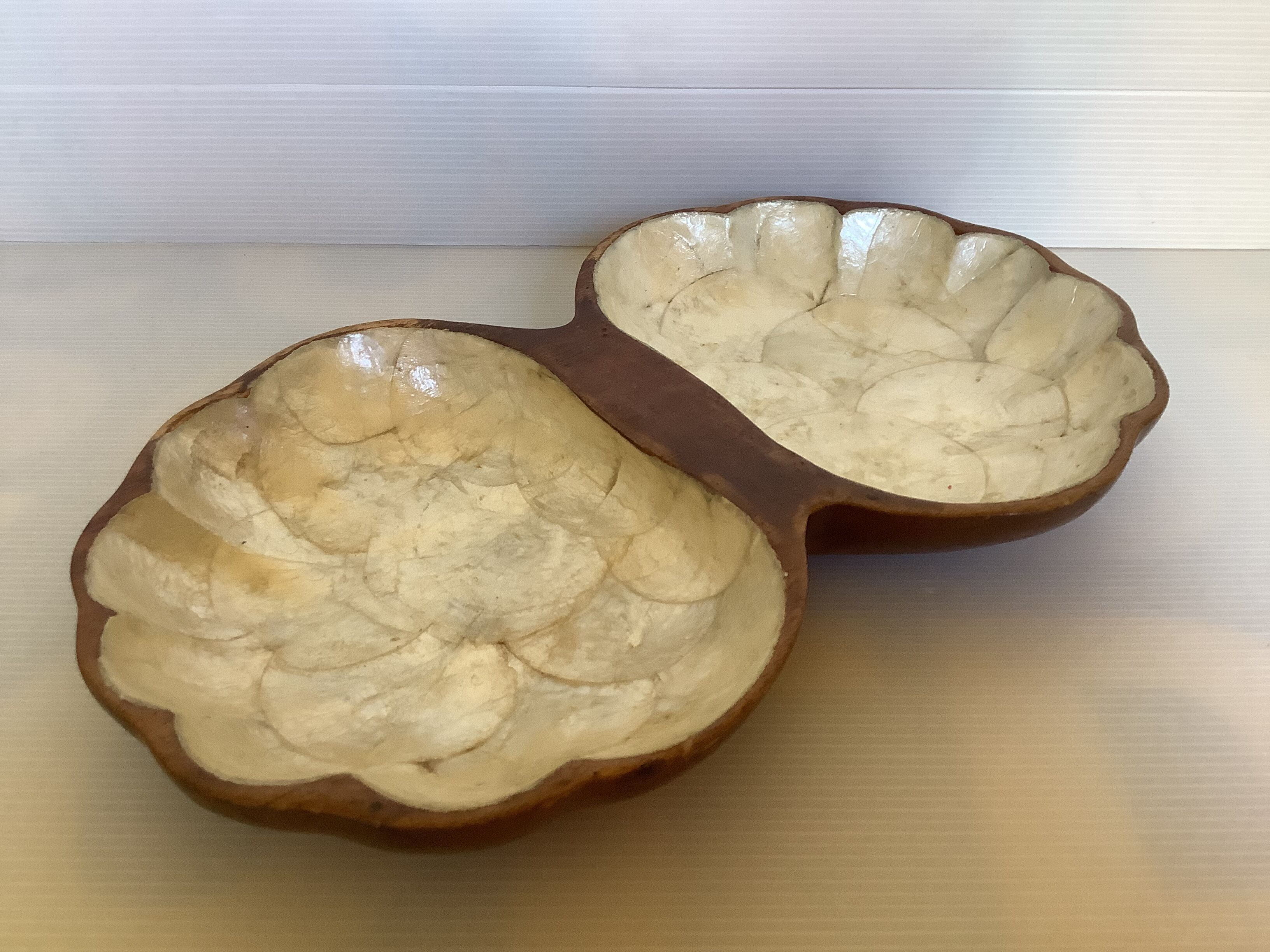Mother-of-pearl and wooden fruit basket