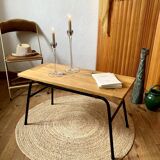 Coffee table with a pine top, tubular metal base, 1950s.